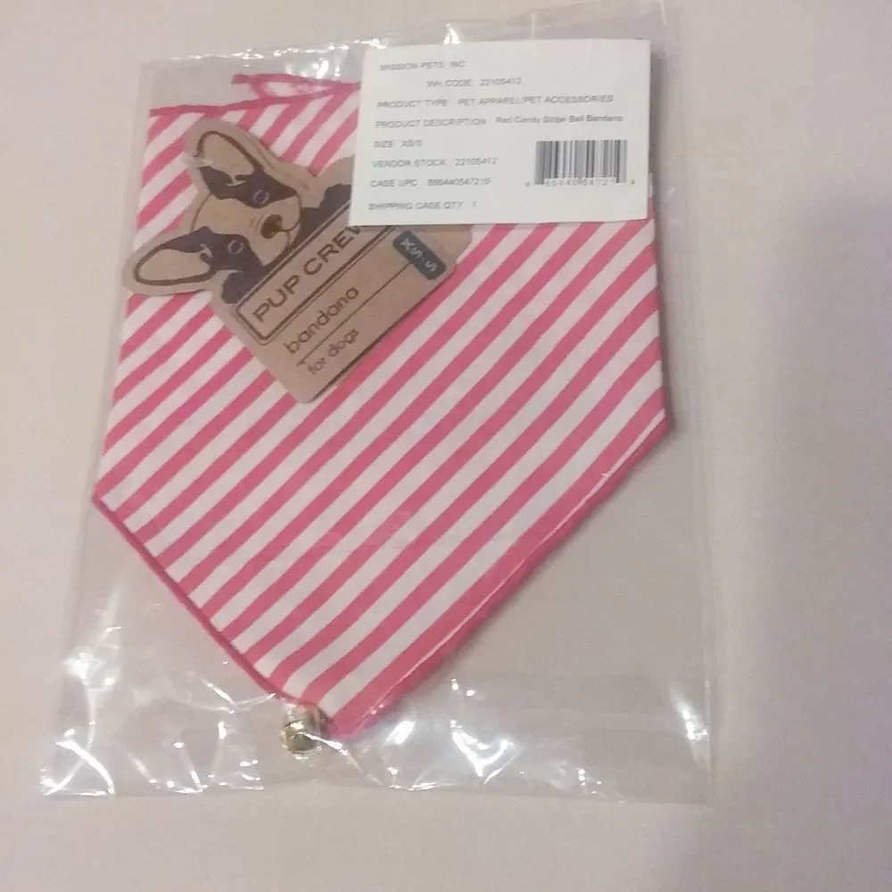 Pup Crew Pet Bandana Red White Striped Bell Christmas XS-S Dog Cat New Sealed